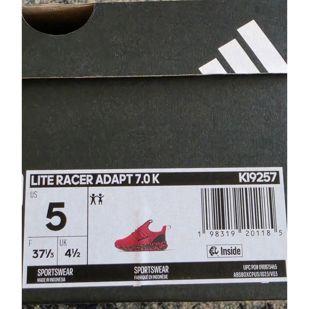 Adidas Lite Racer Adapt 7.0 K Kids Running Shoes Red Black KI9257 Size 5 - Picture 8 of 9